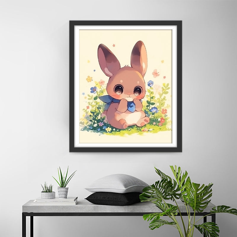 Grey Bunny Sitting on the Grass Diamond Painting