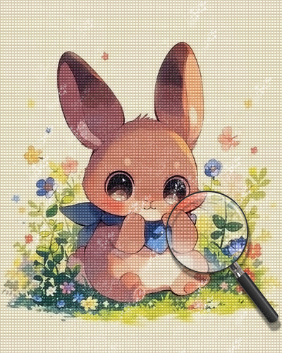 Grey Bunny Sitting on the Grass Diamond Painting