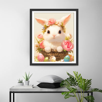 White Bunny with Flowers Diamond Painting