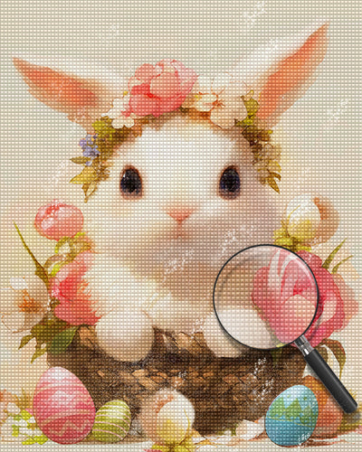 White Bunny with Flowers Diamond Painting