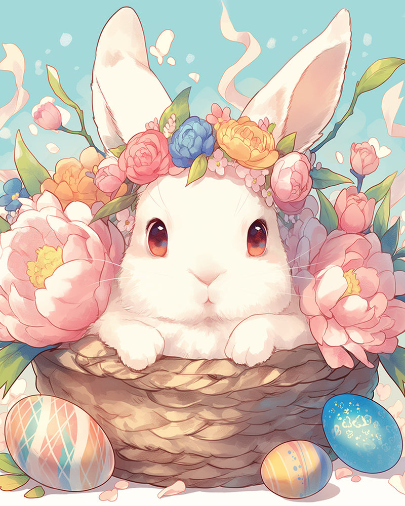 Bunny, Flowers and Easter Eggs Diamond Painting