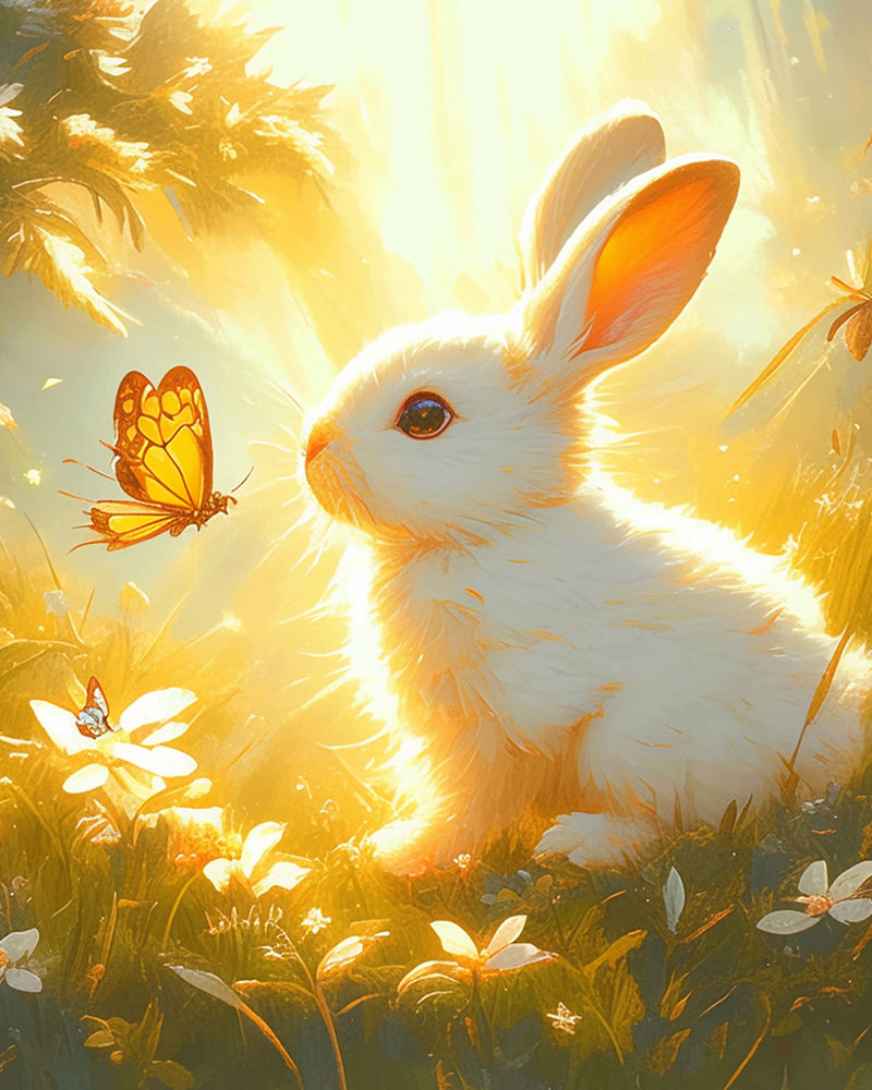 White Rabbit and Butterfly Diamond Painting