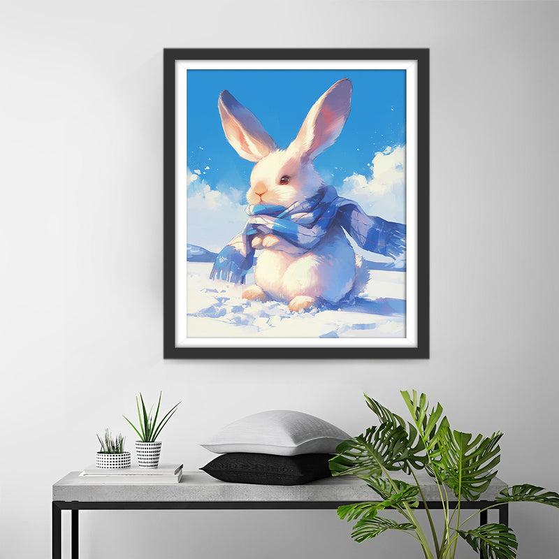 White Rabbit with Blue Scarf Diamond Painting