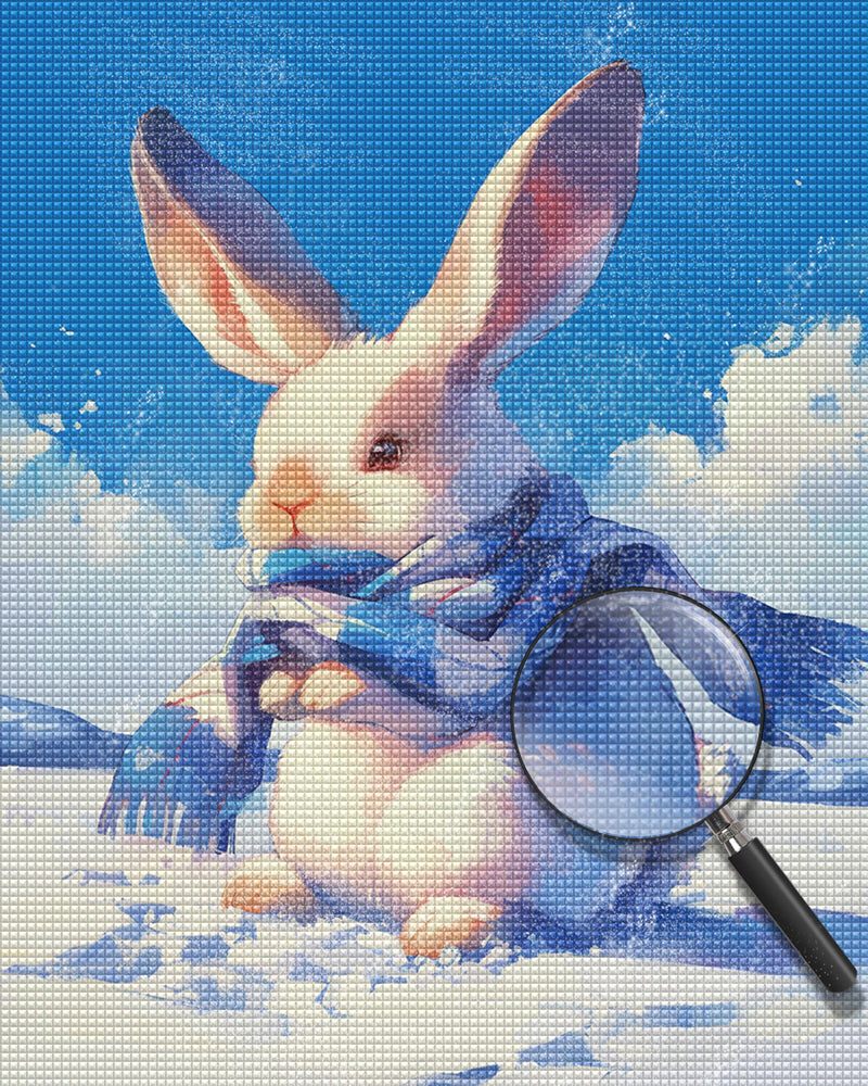 White Rabbit with Blue Scarf Diamond Painting