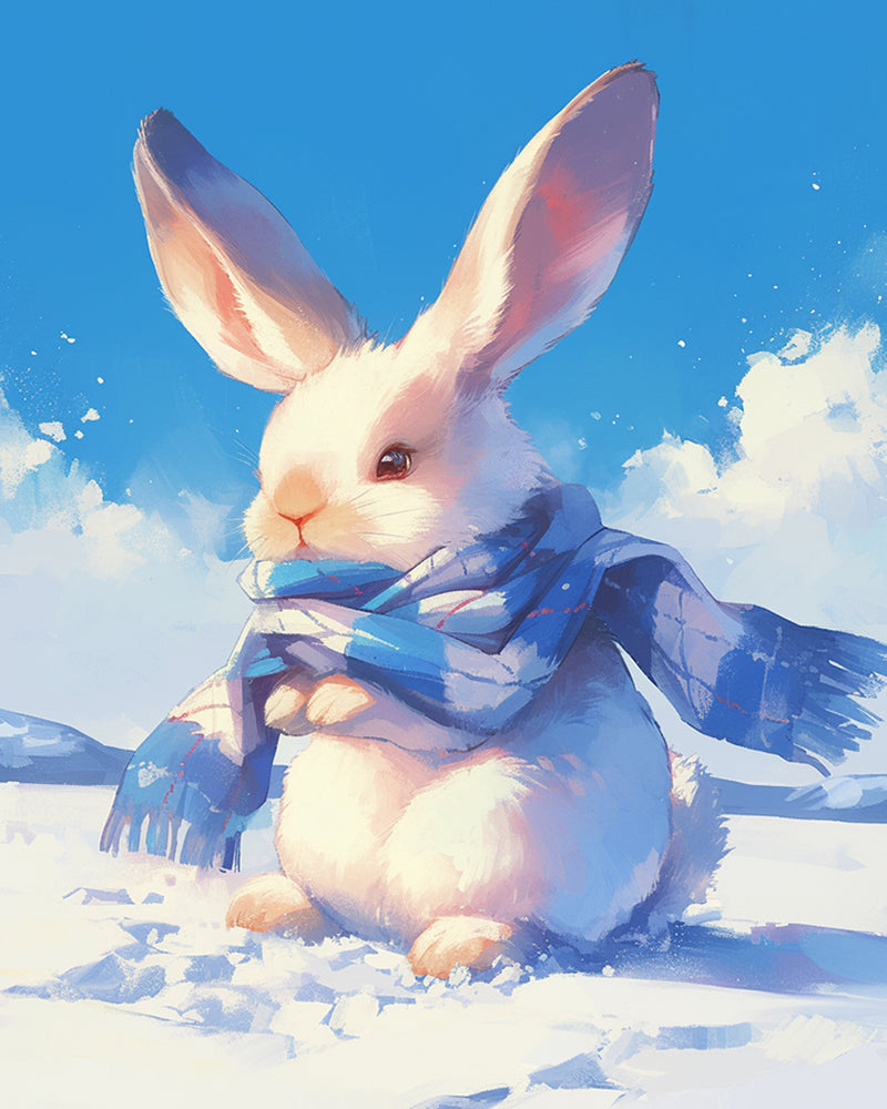 White Rabbit with Blue Scarf Diamond Painting