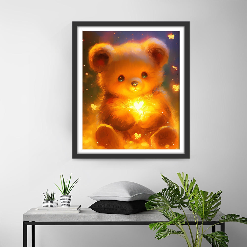 Cute Little Bear with Glowing Butterflies Diamond Painting