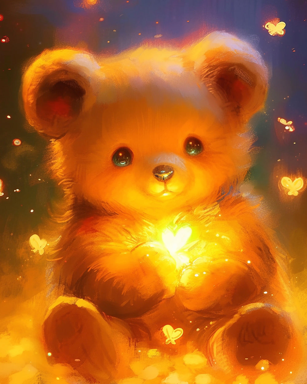 Cute Little Bear with Glowing Butterflies Diamond Painting