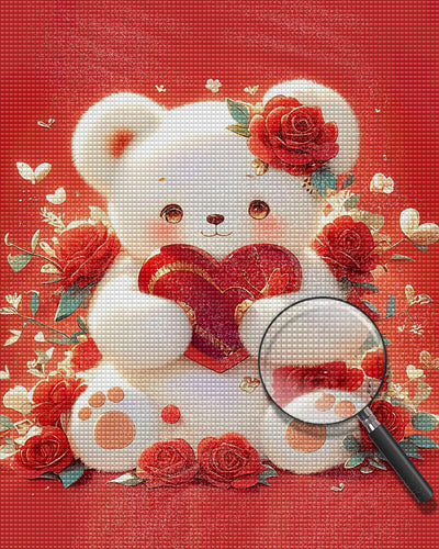 Cartoon White Bear Holding a Red Heart Diamond Painting