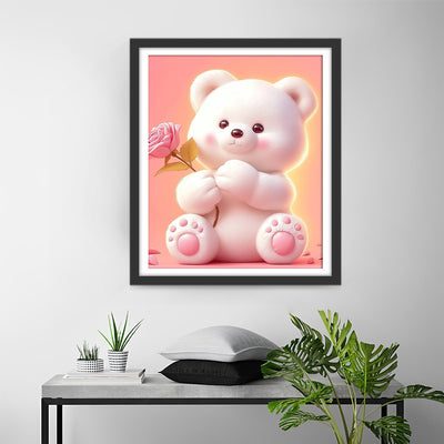 Cute Cartoon Bear with Pink Rose Diamond Painting