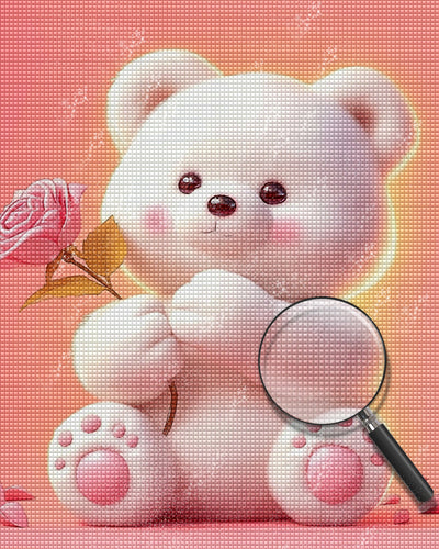 Cute Cartoon Bear with Pink Rose Diamond Painting