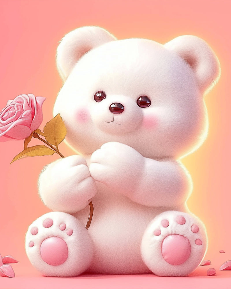 Cute Cartoon Bear with Pink Rose Diamond Painting