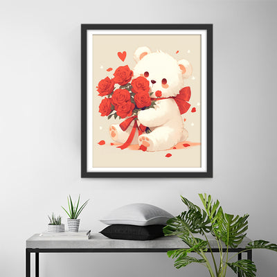 Cute Cartoon Bear with Red Roses Diamond Painting