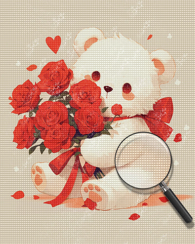 Cute Cartoon Bear with Red Roses Diamond Painting