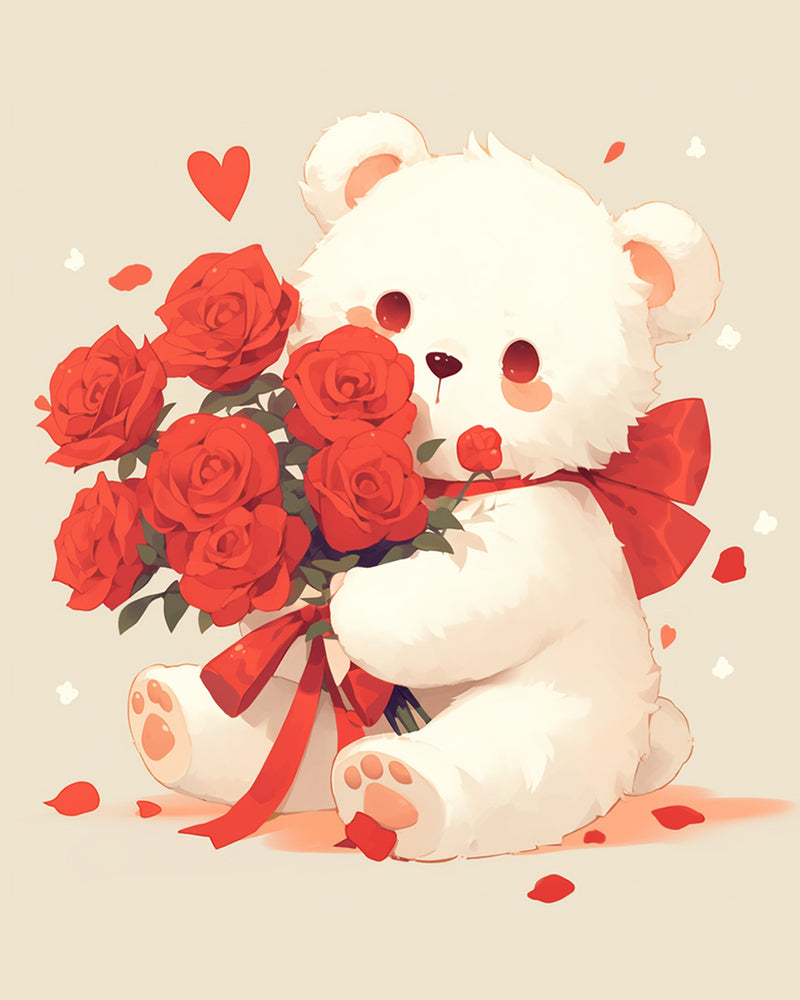 Cute Cartoon Bear with Red Roses Diamond Painting