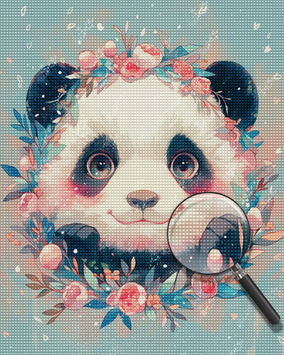 Cute Panda with Flowers Diamond Painting