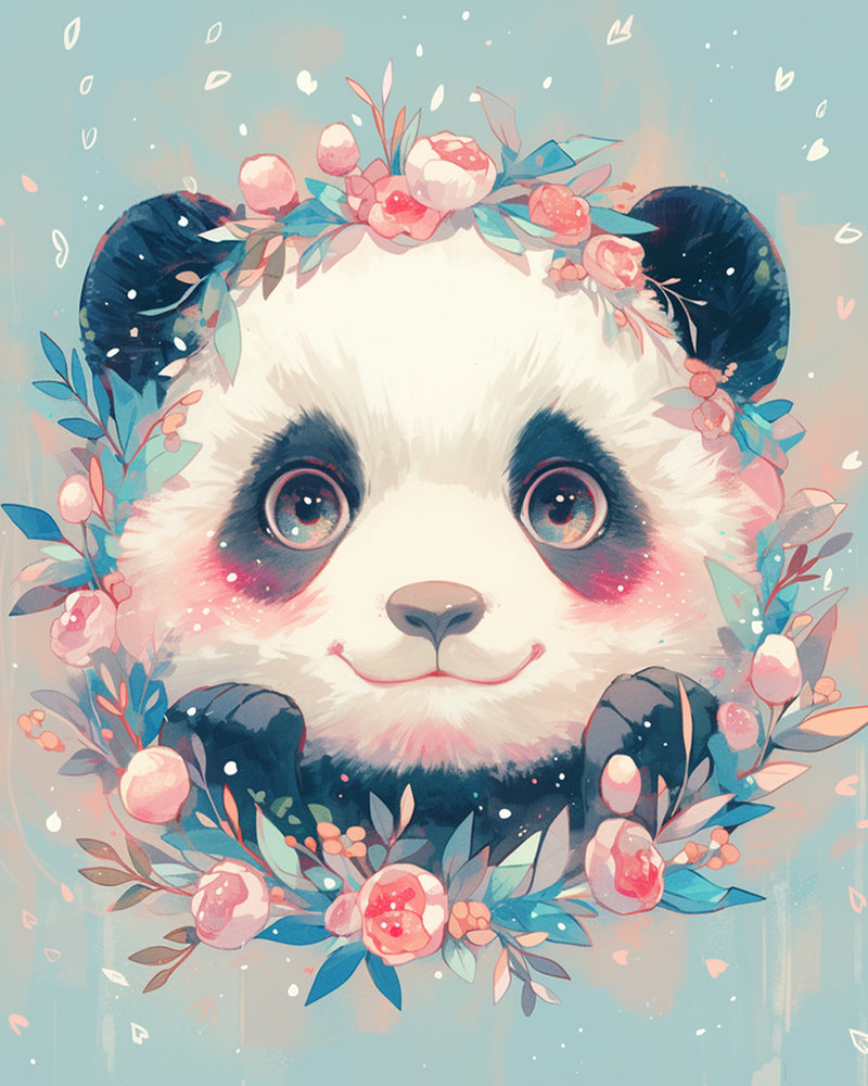 Cute Panda with Flowers Diamond Painting