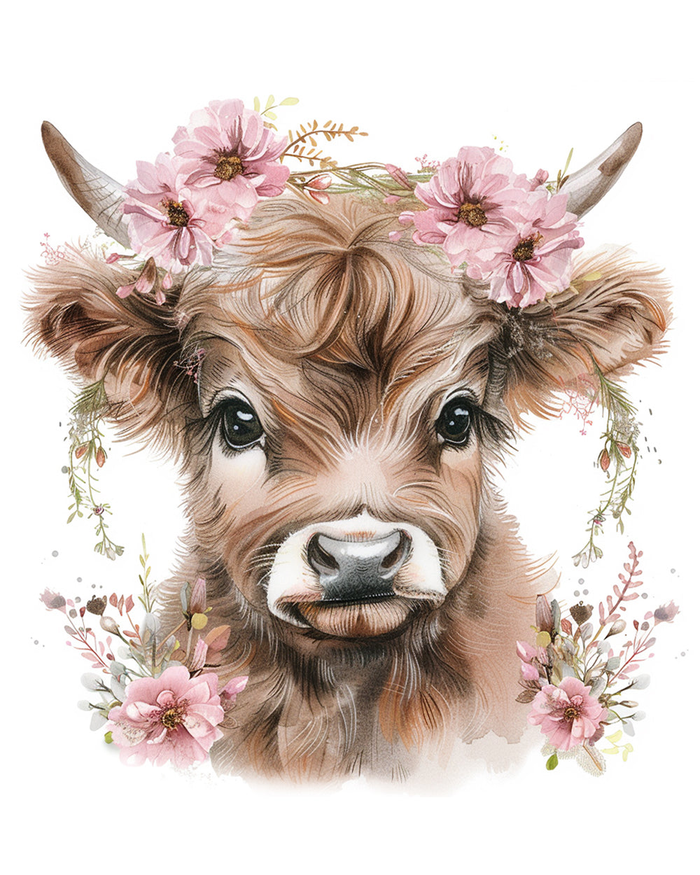 Highland Cow with Pink Flowers Diamond Painting