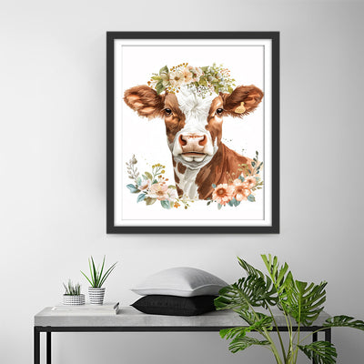 Cow with Flowers Diamond Painting