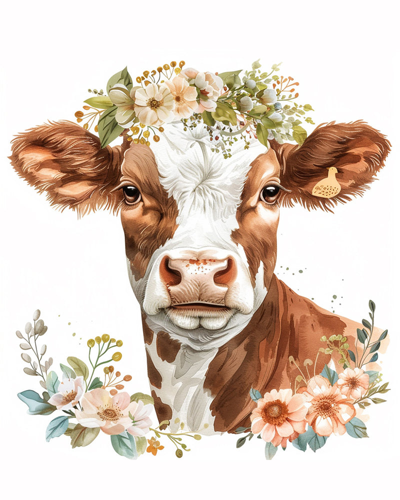 Cow with Flowers Diamond Painting