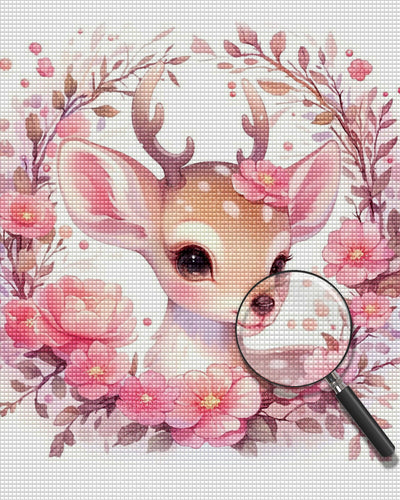 Deer Surrounded by Pink Flowers Diamond Painting