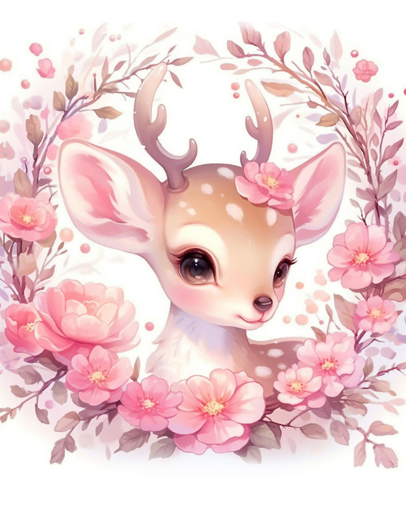 Deer Surrounded by Pink Flowers Diamond Painting