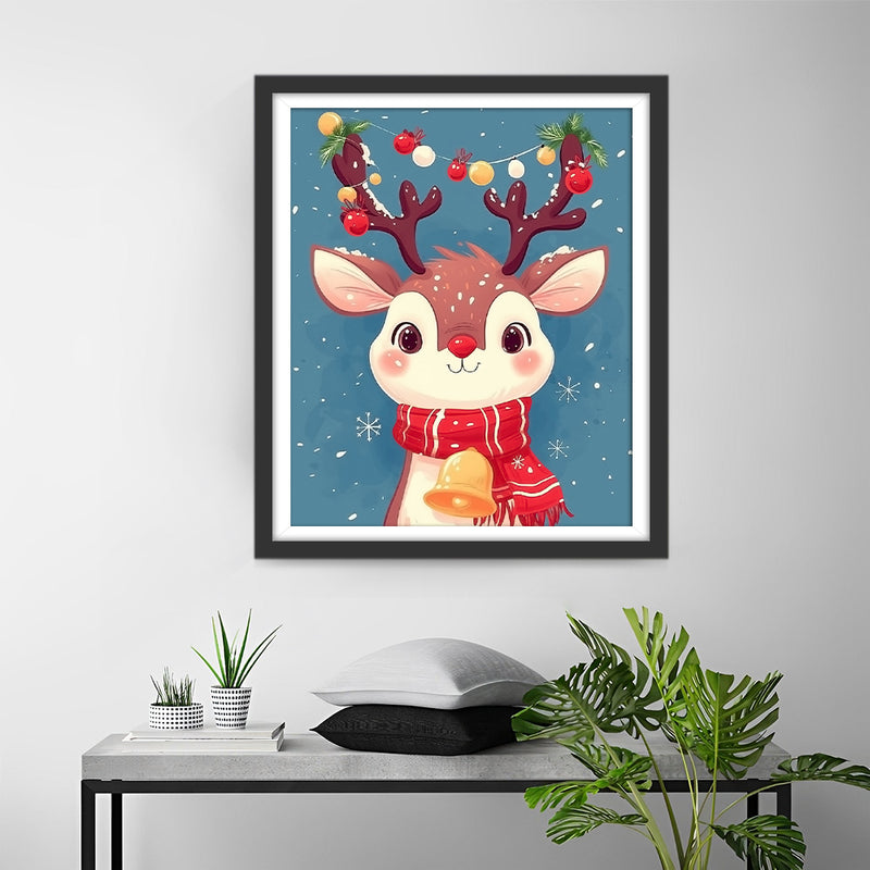 Cut Deer with Red Scarf Diamond Painting