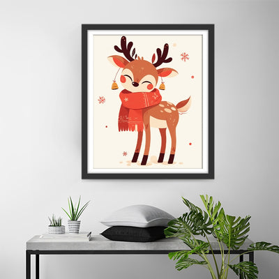 Cartoon Deer with Red Scarf Diamond Painting