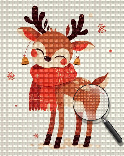 Cartoon Deer with Red Scarf Diamond Painting