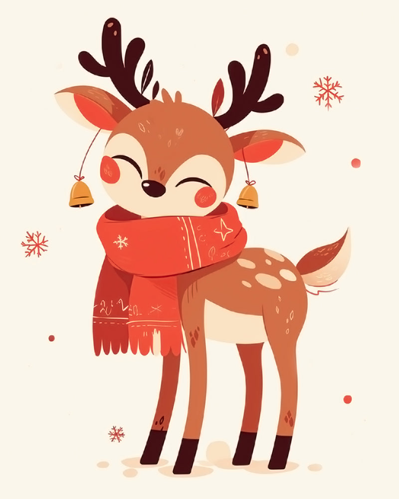 Cartoon Deer with Red Scarf Diamond Painting