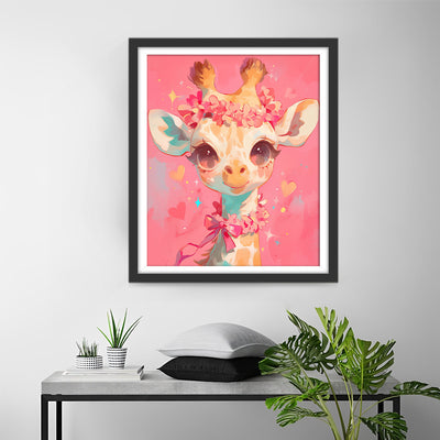 Cute Giraffe with Pink Flowers Diamond Painting