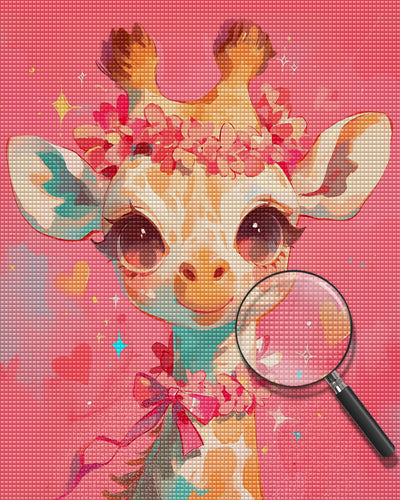 Cute Giraffe with Pink Flowers Diamond Painting