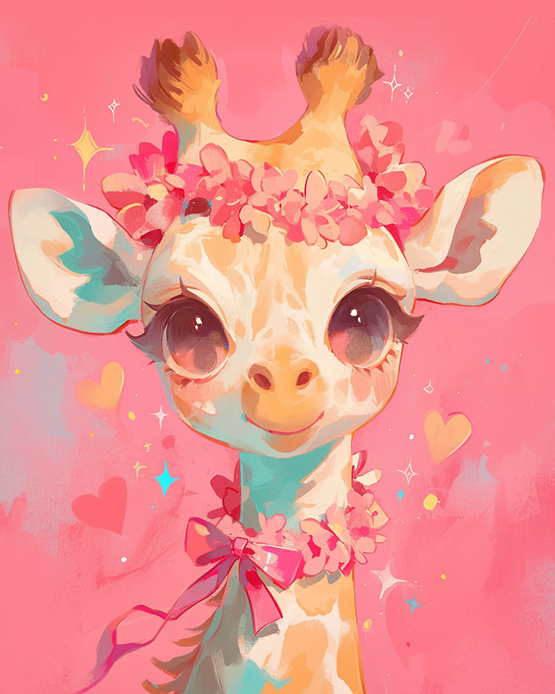 Cute Giraffe with Pink Flowers Diamond Painting