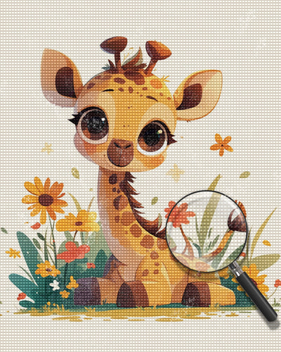 Giraffe and Flowers Diamond Painting