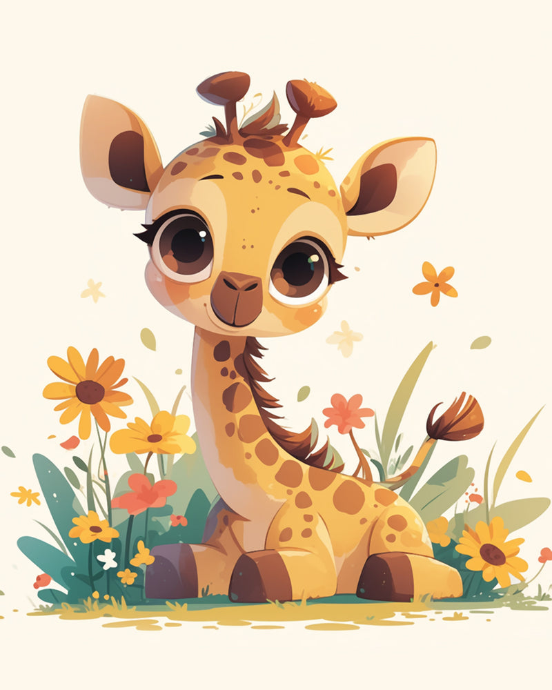 Giraffe and Flowers Diamond Painting