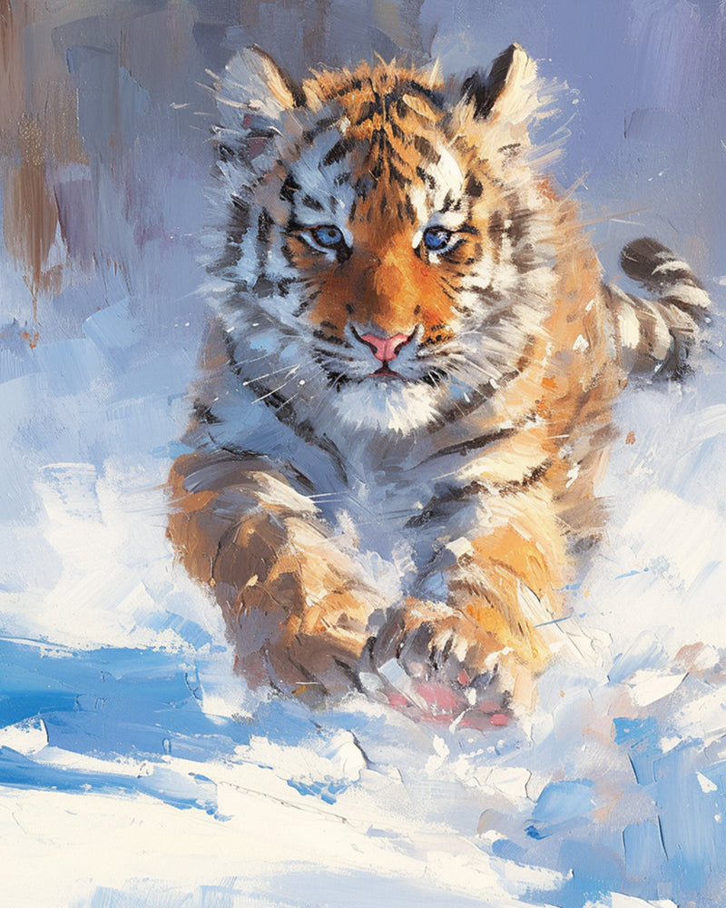 Tiger Running in the Snow Diamond Painting