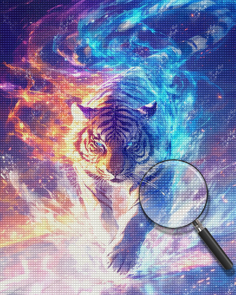 Tiger Red and Blue Flame Diamond Painting