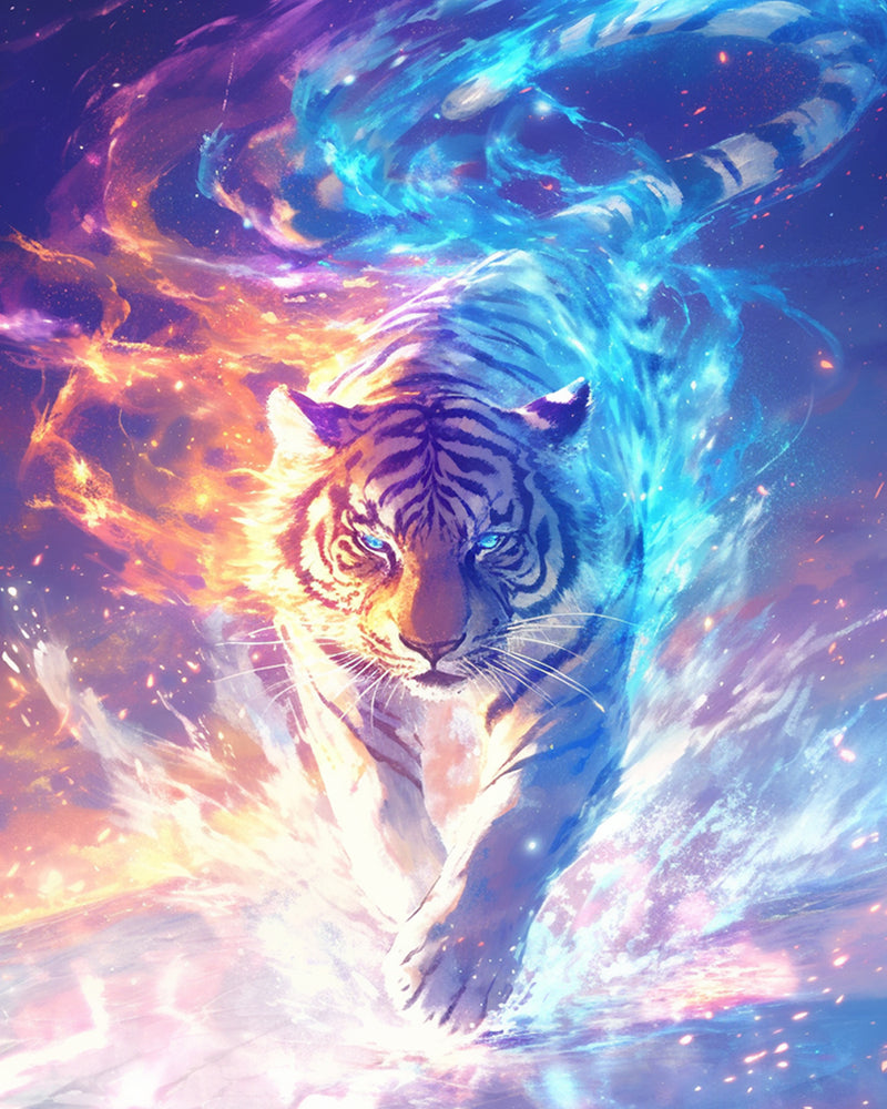 Tiger Red and Blue Flame Diamond Painting