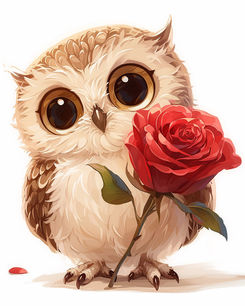 Owl with Red Rose Diamond Painting