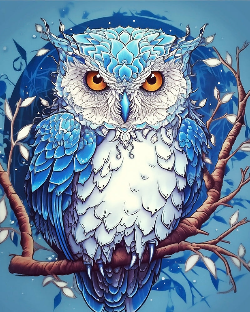 Abstract Blue Owl Diamond Painting