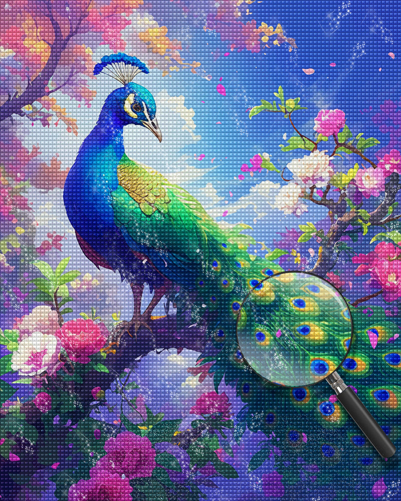 Peacock Surrounded by Flowers Diamond Painting