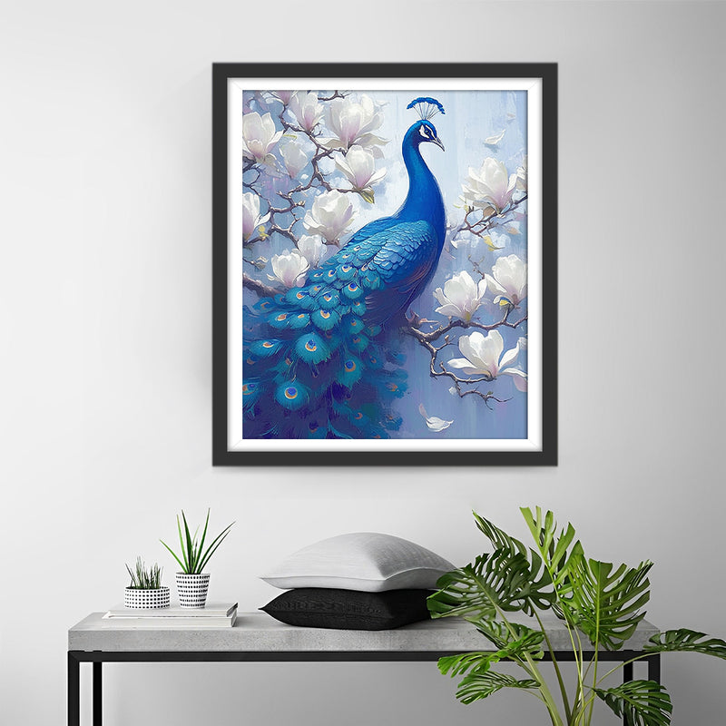 Peacock and White Magnolia Diamond Painting