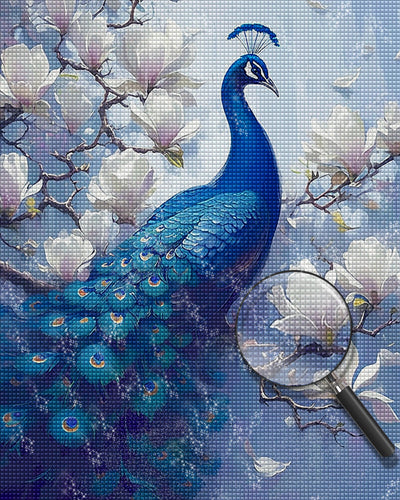 Peacock and White Magnolia Diamond Painting