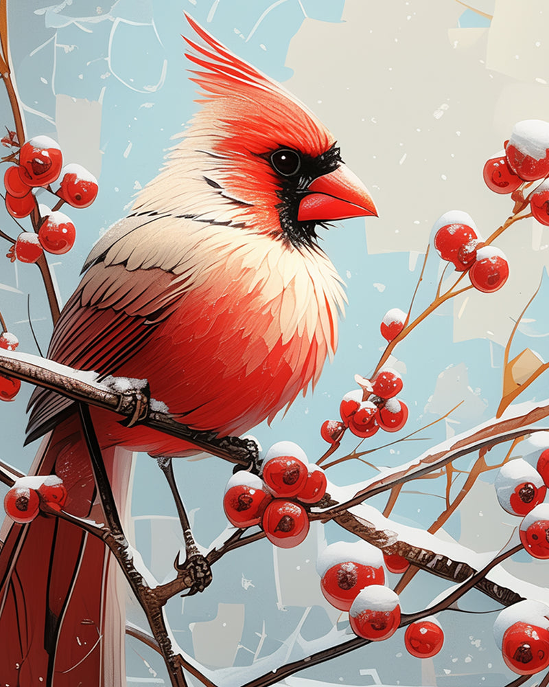 Red Bird in Snow Diamond Painting