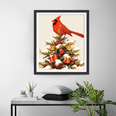 Red Bird on the Christmas Tree Diamond Painting