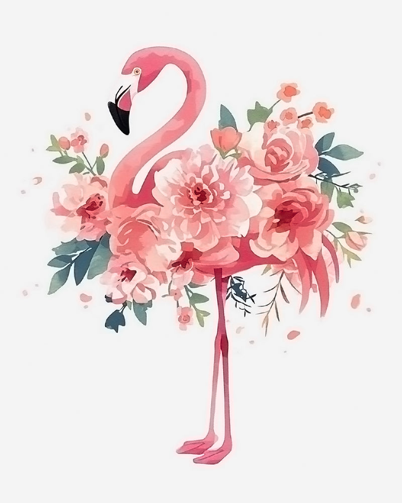 Flamingo with Flowers Diamond Painting