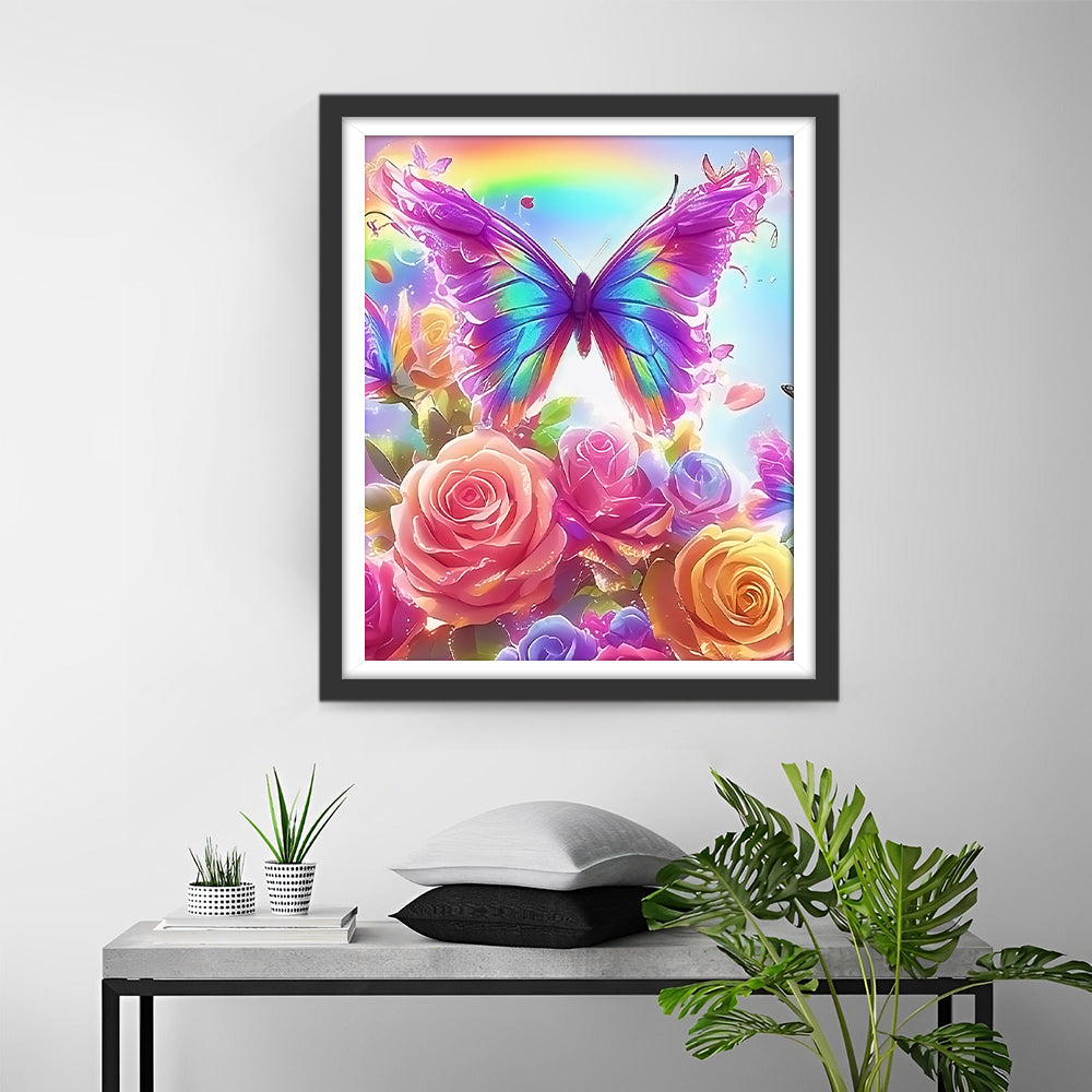 Rainbow Butterfly Roses Diamond Painting
