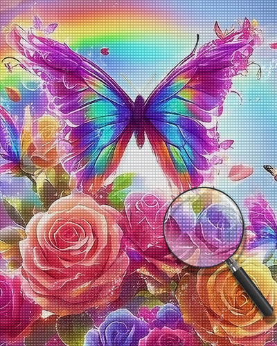 Rainbow Butterfly Roses Diamond Painting