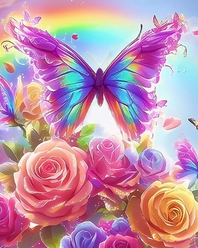 Rainbow Butterfly Roses Diamond Painting