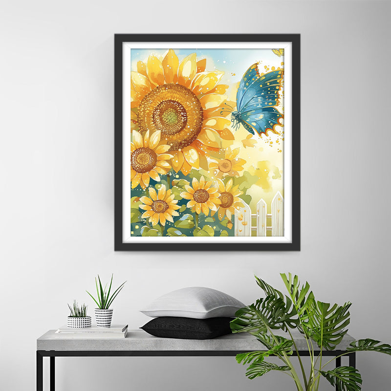 Blue Butterfly and Sunflowers Diamond Painting