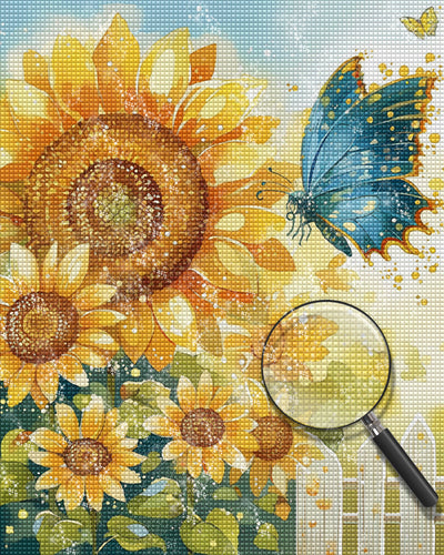 Blue Butterfly and Sunflowers Diamond Painting